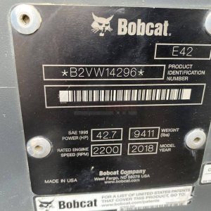 2018 Bobcat Excavators E42 232 HOURS